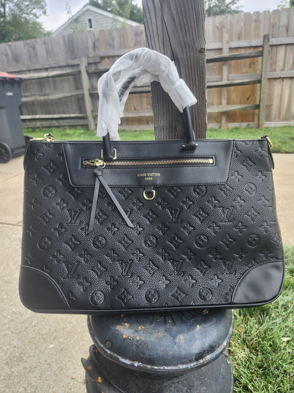 Brand New Monogrammed Black Embossed Monogram Satchel